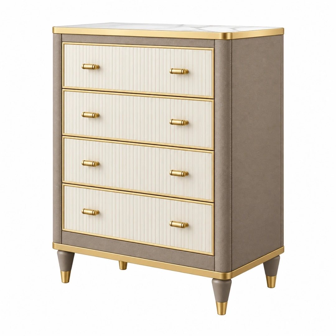 Cómoda 80 x 45 x 100 cm con 4 cajones en madera beige y dorado - estilo moderno