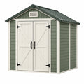 Caseta de jardín 185 x 120 x 205 cm de resina verde grisáceo y blanco con doble puerta