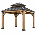 Pérgola 300 x 300 x 320 cm de madera y metal marrón negro para jardín con techo ventilado