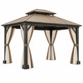 Pérgola de jardín 300 x 300 cm de metal marrón con cortinas - cubierta ventilada