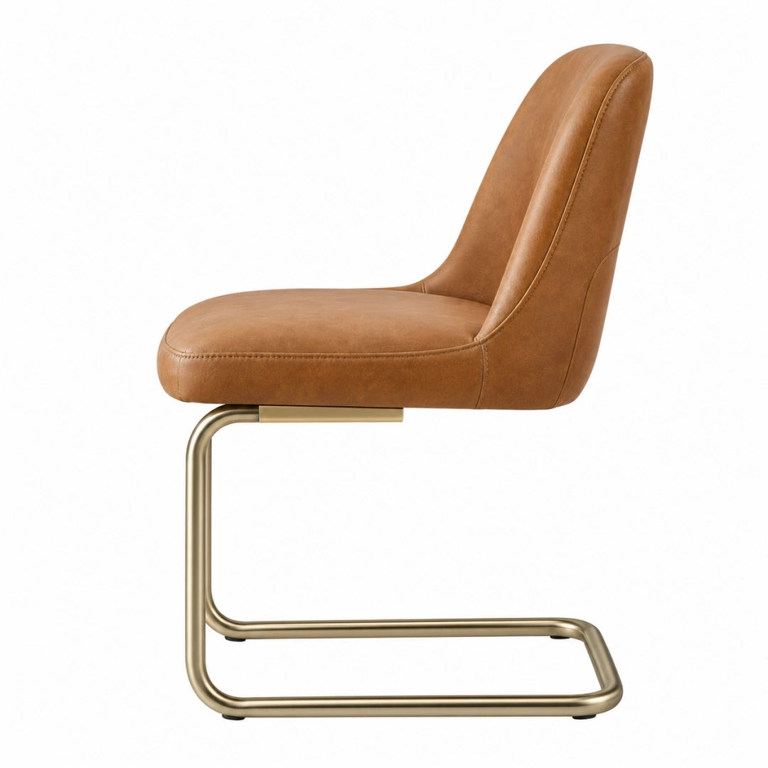 Silla de comedor 53 x 62 x 91 cm tapizada en piel sintética marrón con base metálica estilo moderno