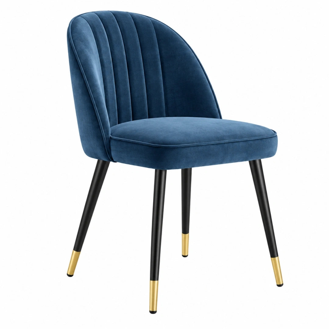 Silla de comedor 52 x 60 x 82 cm tapizada azul con patas de metal estilo moderno