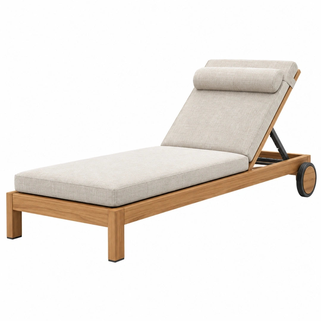 Tumbona de jardín 200 x 70 x 35 cm de madera y textil beige con respaldo regulable