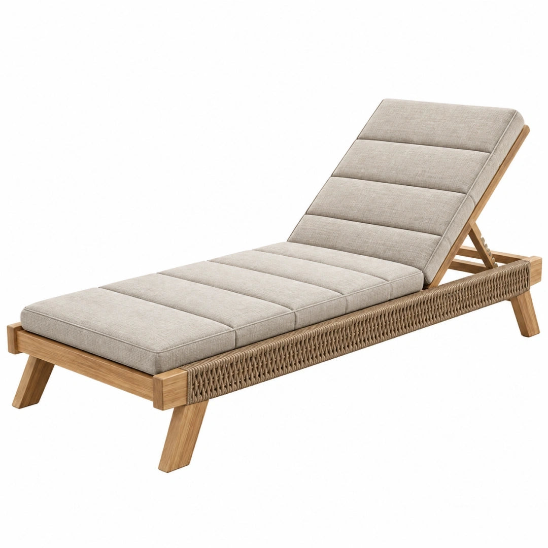 Tumbona 200 x 70 cm de madera beige con respaldo reclinable para exterior
