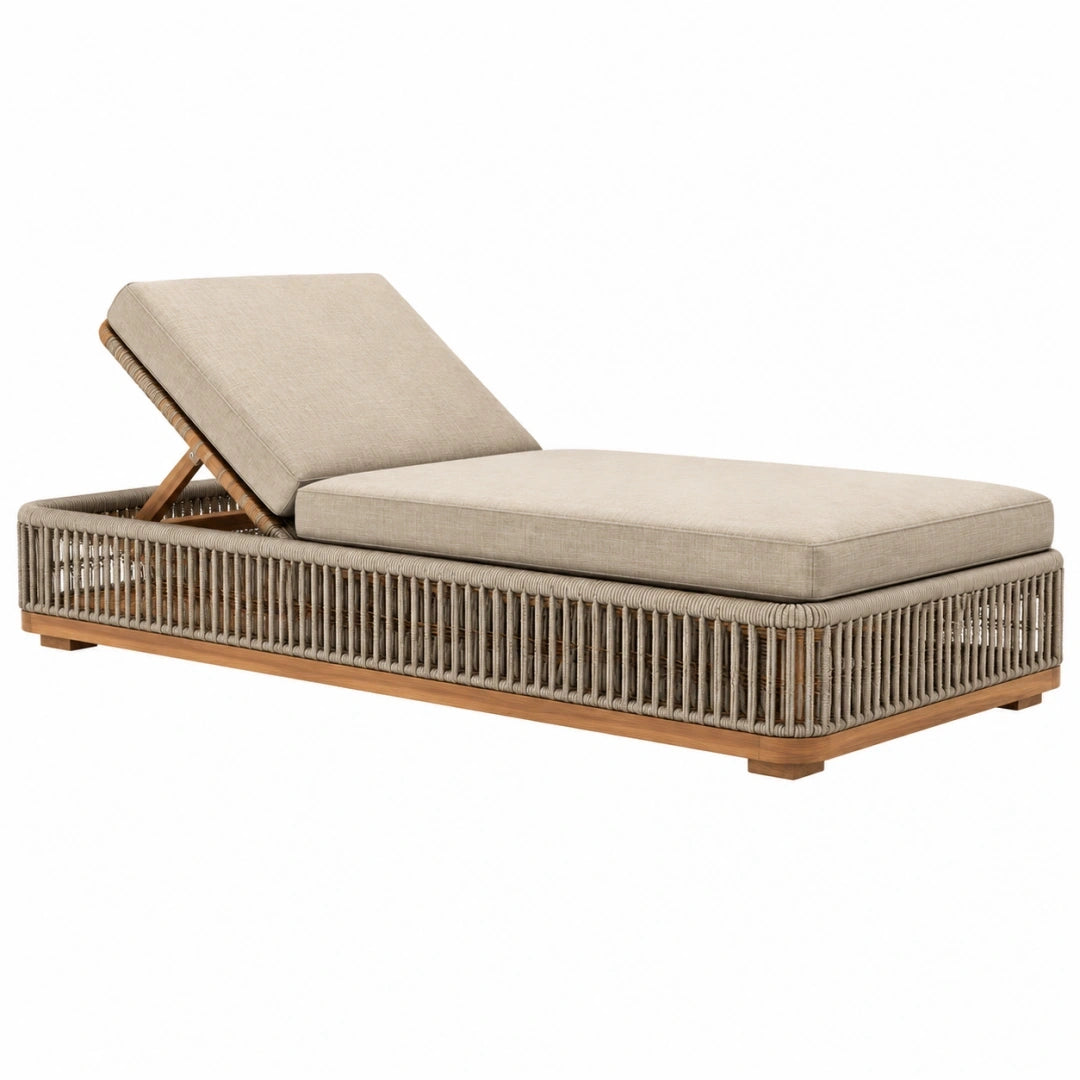 Tumbona de exterior 200 x 80 cm de madera y cuerda trenzada beige reclinable